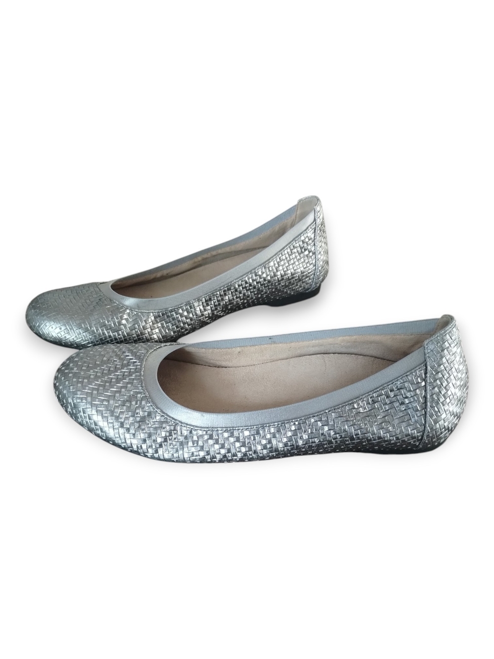 Vionic Anita Silver Metallic Basketweave Ballet Flats Orthotic 8 - Picture 2 of 11